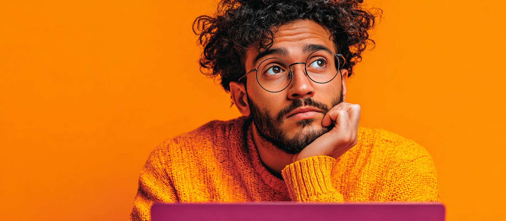 A man in glasses and a brightly coloured jumper looks thoughtfully away, wondering what bet to make